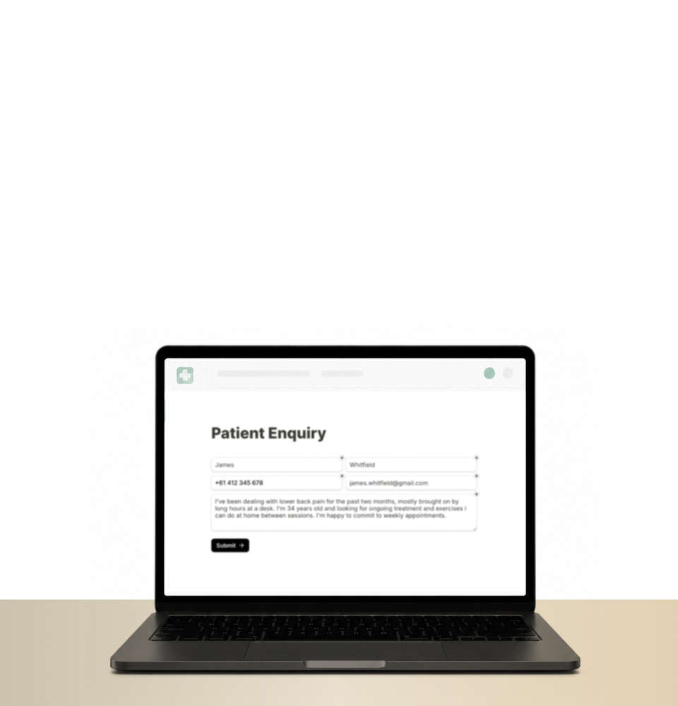 The Patient Enquiry form open on a laptop